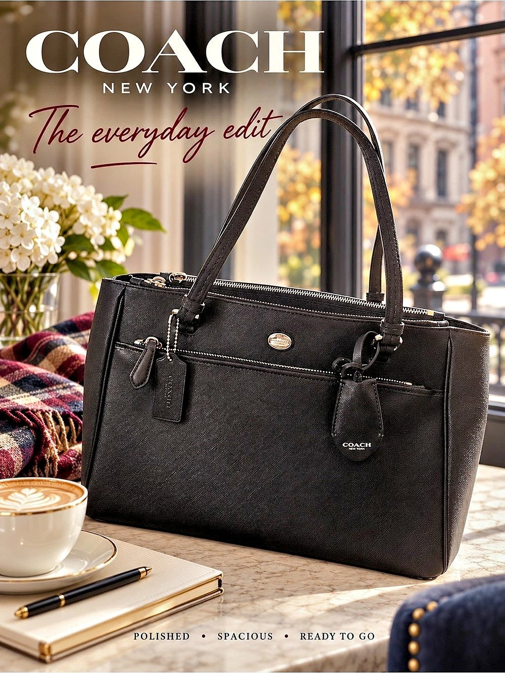 Coach Peyton Leather Carryall Black Leather  Tote - Accommodates Laptop F31444